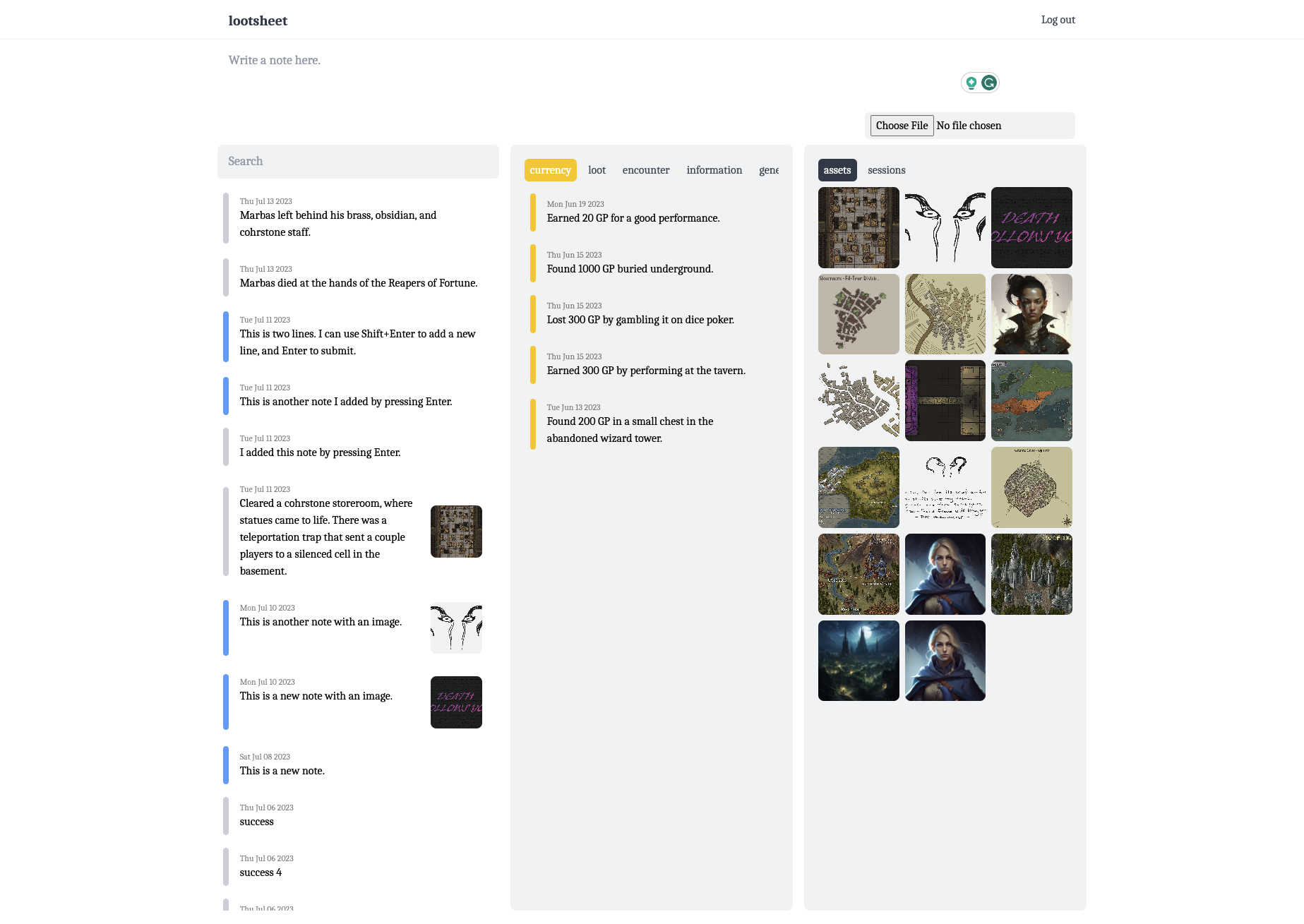 An example usage of the note-taking tool Lootsheet